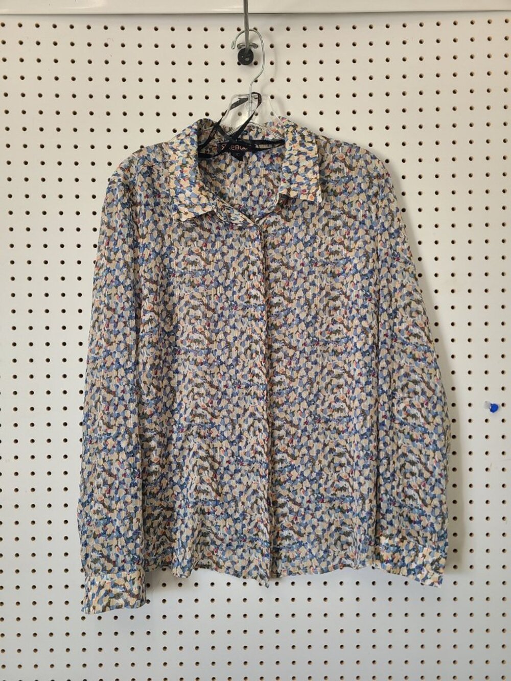 Renuar Womens Long Sleeve Button-Up Blouse Multicolor Abstract Print Size L Ligh
